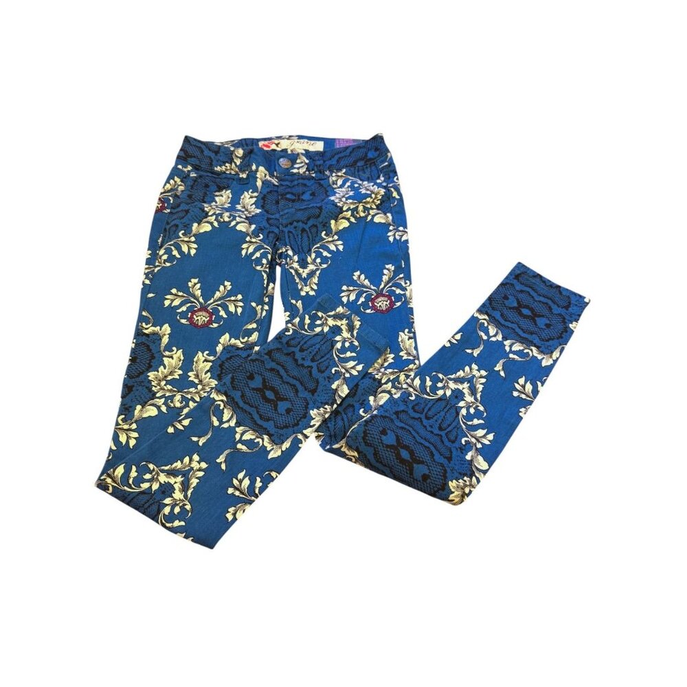 Gxane Junior Skinny Jeans Size 3 Blue & White Floral Pattern - Picture 3 of 7